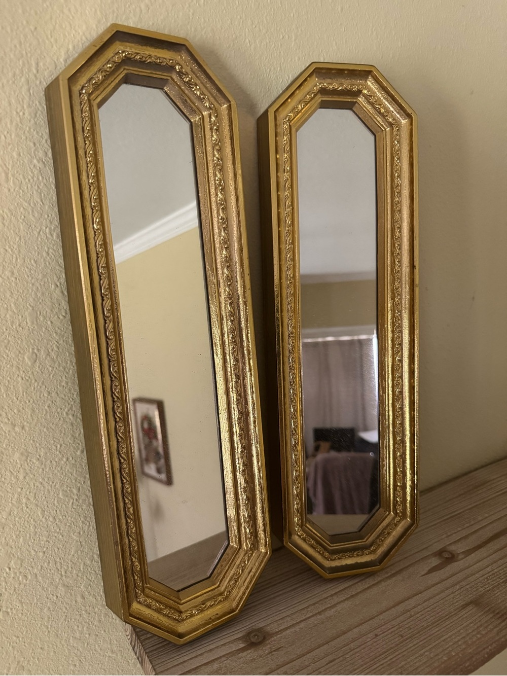 Gold Octagonal Wall Mirrors - Decorative Pair - Picture 2 of 3